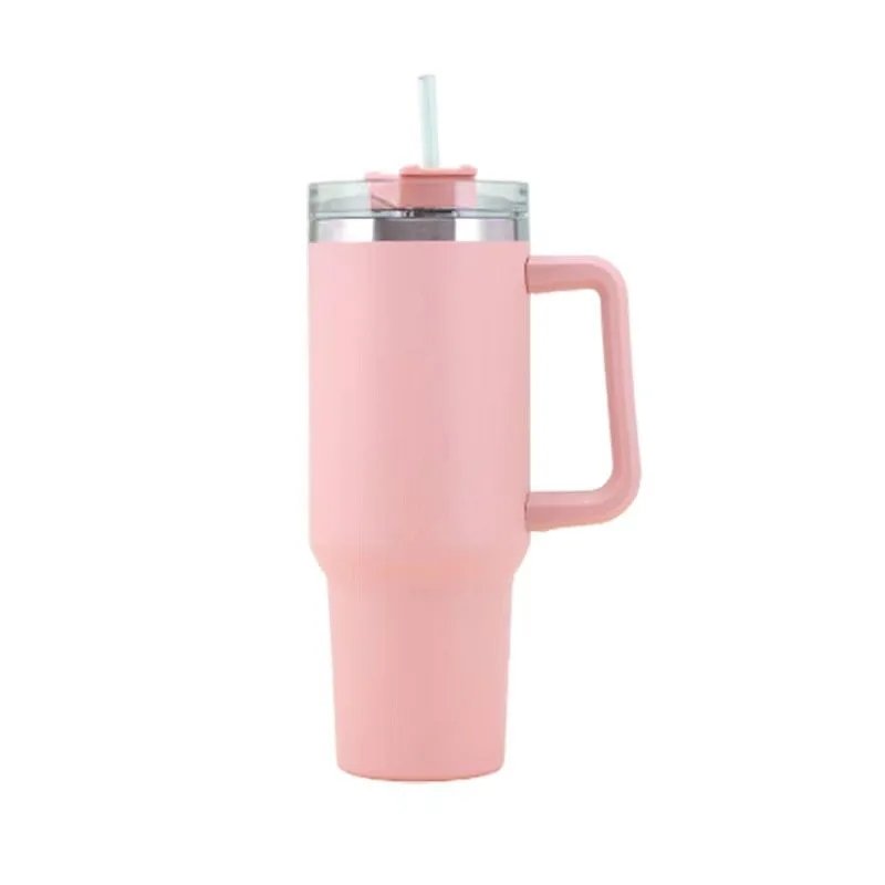 40Oz BPA-Free Tumbler Insulated Vacuum Flask Straw Stainless Steel Portable Outdoor Travel Thermal Cup Water Bottle Handle Lid