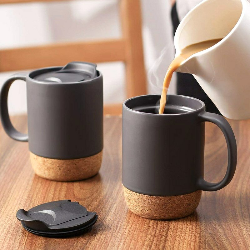 Promotional Art ceramic travel mug Custom logo Cup Ceramic Coffee Mug with Wooden bottom stand