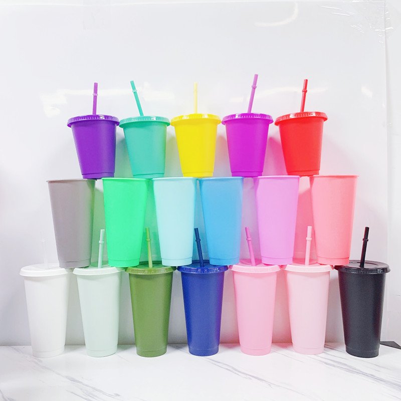 Hot Seller Reusable Clear Plain Cup with lid and straw single wall cup cold cup