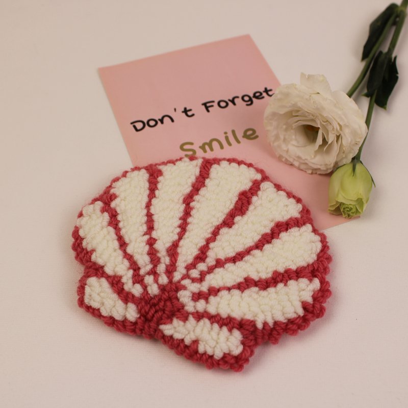 Cute Scallop Punch Needle Coaster Handicraft Mug Rug Coasters for Novelty Gift Idea