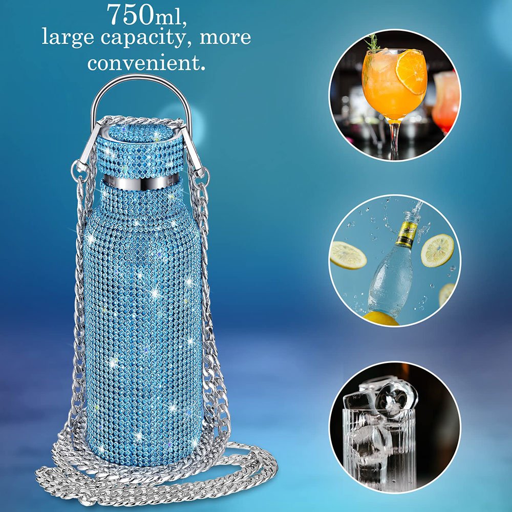 500 Ml Pink Leak Proof Shinny Glitter Water Bottle Bling Diamond Vacuum Flask
