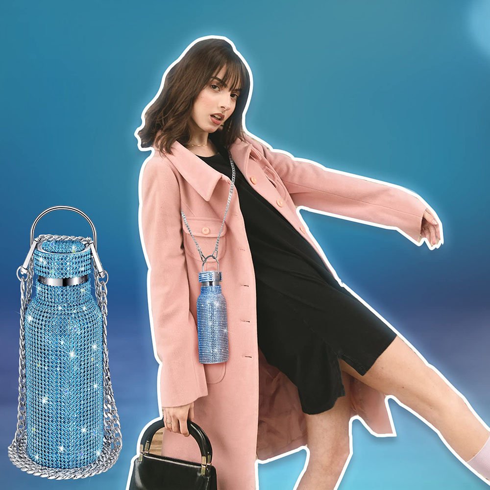 500 Ml Pink Leak Proof Shinny Glitter Water Bottle Bling Diamond Vacuum Flask