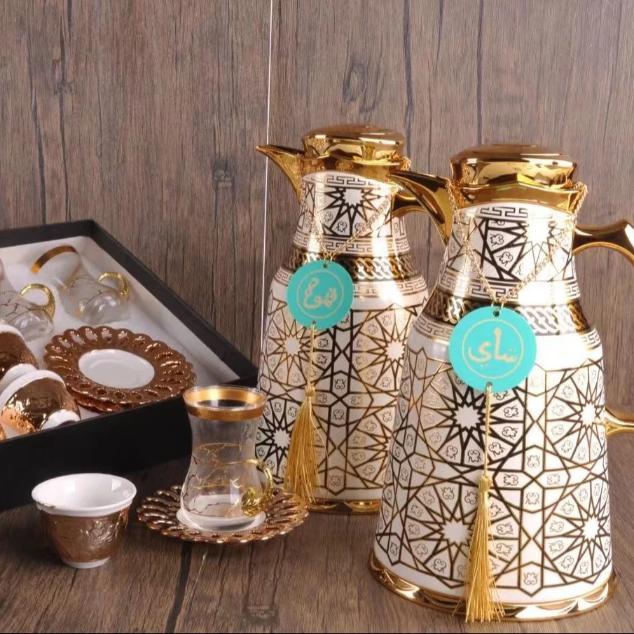luxury gold arabic turkish plated insulated vacuum flask thermos coffee cup water coffee pot gift sets