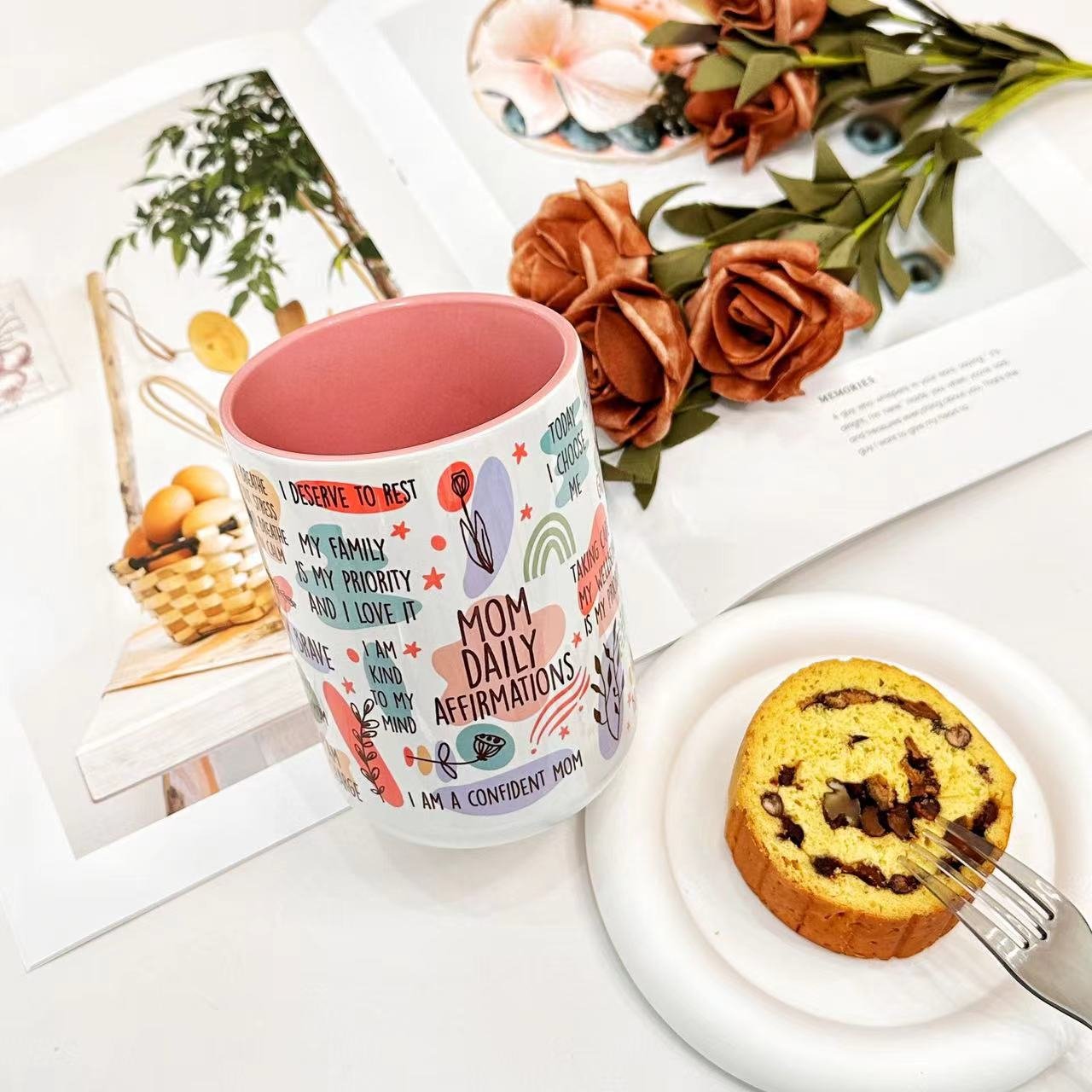 1 PC 15oz Coffee Mugs Coffee Tea Mug Cup With Box Private White with pink Mugs gift for mom