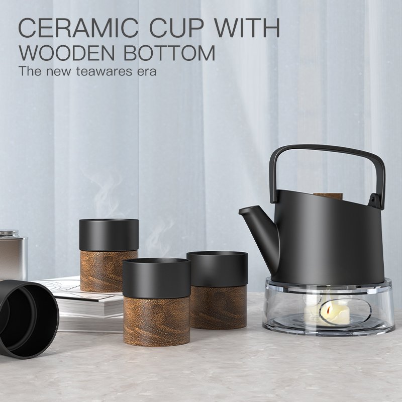 Coffee custom logo cup customized ceramic mugs with wood bottom With Wooden Bottom Strong magnetic design Ceramic Round Cups