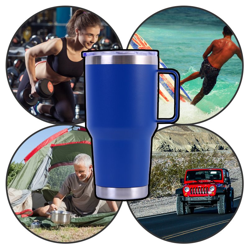 Customized 20oz Double Wall Powder Coated 304 Stainless Steel Insulated Thermal Cup Travel Tumble Coffee Mug with Handle Lid