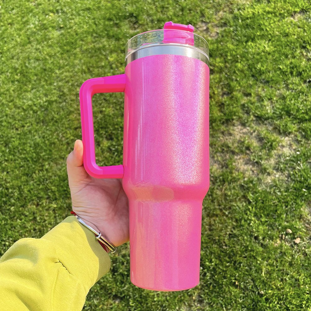 Sublimation Blanks 40oz Tumbler With Handle Rainbow Shimmer Glitter Sublimation Tumbler Travel Mug With Removable Handle