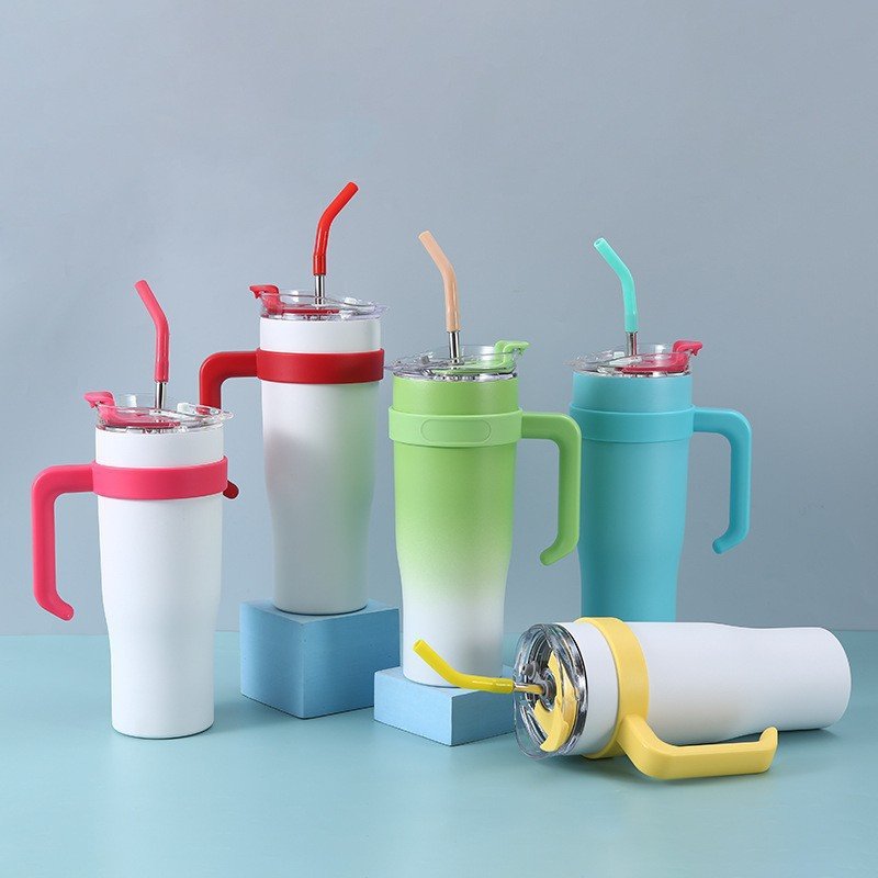40oz Portable Stainless Steel Thermos Vacuum Flasks Car Cup Coffee Mug Large Capacity Drink Bottle with handle and straw