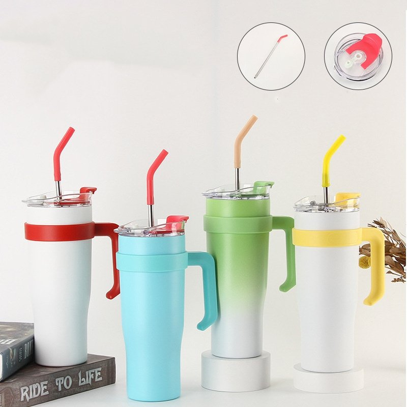 40oz Portable Stainless Steel Thermos Vacuum Flasks Car Cup Coffee Mug Large Capacity Drink Bottle with handle and straw