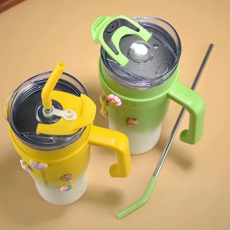 40oz Portable Stainless Steel Thermos Vacuum Flasks Car Cup Coffee Mug Large Capacity Drink Bottle with handle and straw