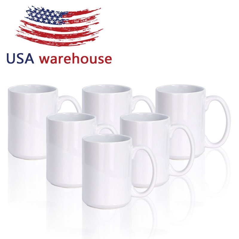 US Warehouse  Wholesale Blank 15 oz sublimation mugs 15 oz blank sublimation beer mug ceramic coffee cup custom DIY