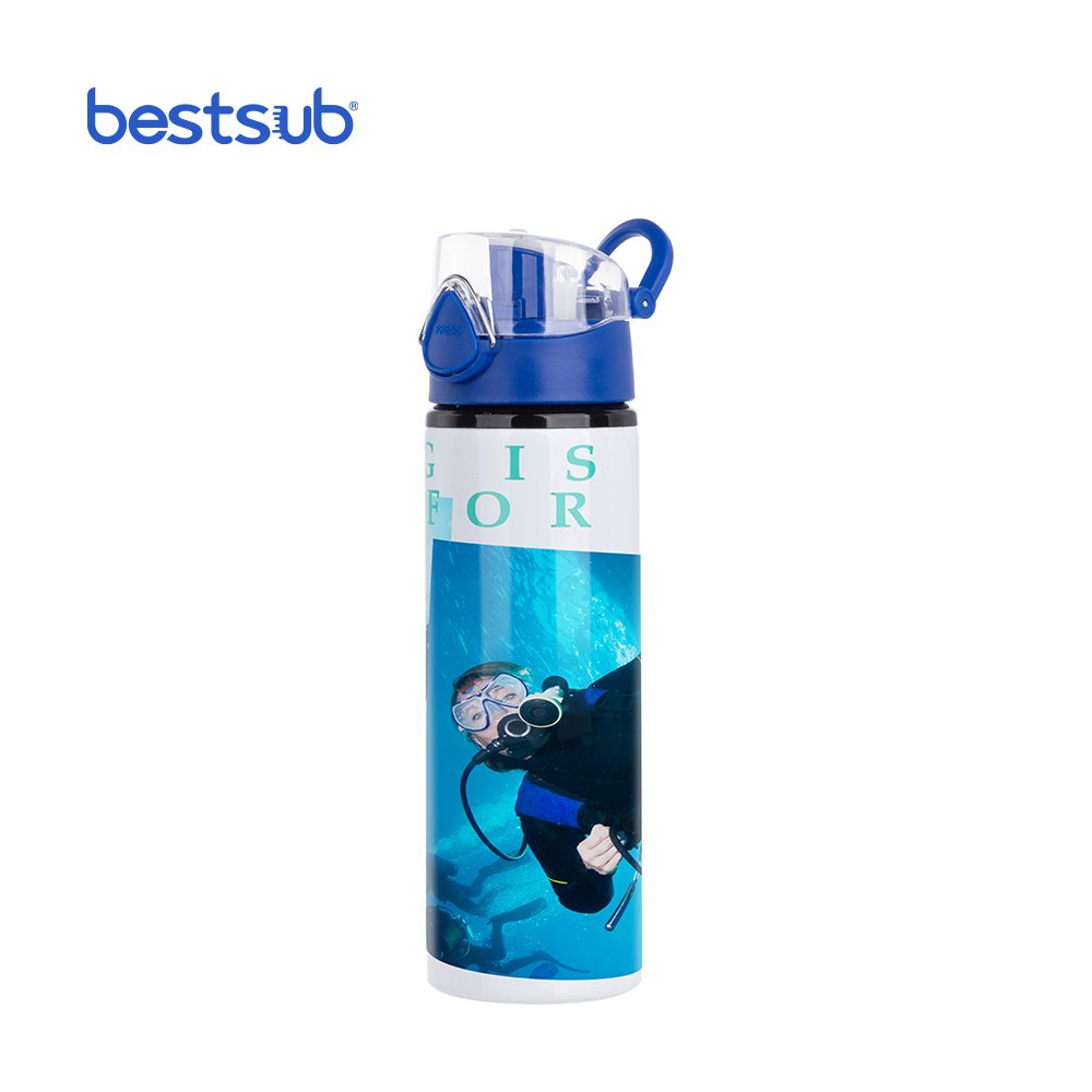 BestSub Sublimation Blank Heat Press Botella de agua 750ml Alu Water Bottle Thermos Vacuum Flask Skinny Tumblers With Blue
