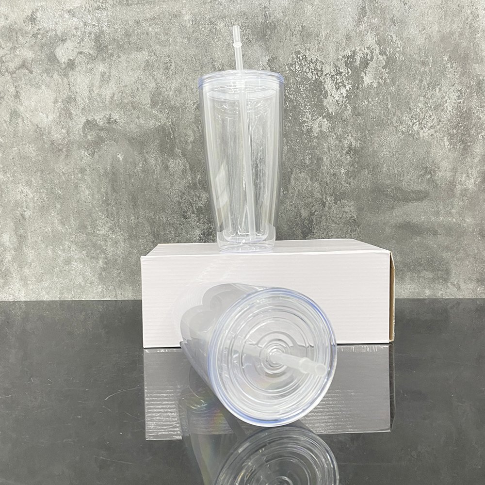 USA warehouse reusable 25oz double wall clear glitter plastic can cup 25 oz unbreakable snow globe acrylic tumbler mug for vinyl
