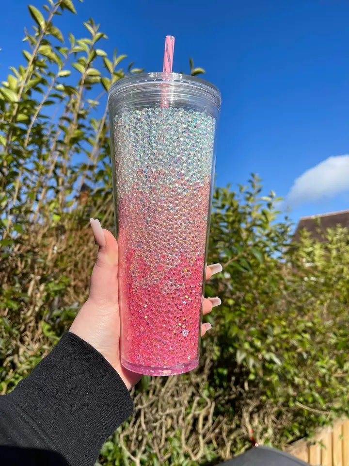 Snow Globe Cup Cold Cup Double wall Clear Snowball tumbler Acrylic DIY Cup Tumbler with Lid and Straw