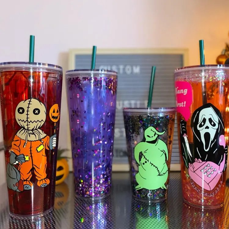 Snow Globe Cup Cold Cup Double wall Clear Snowball tumbler Acrylic DIY Cup Tumbler with Lid and Straw