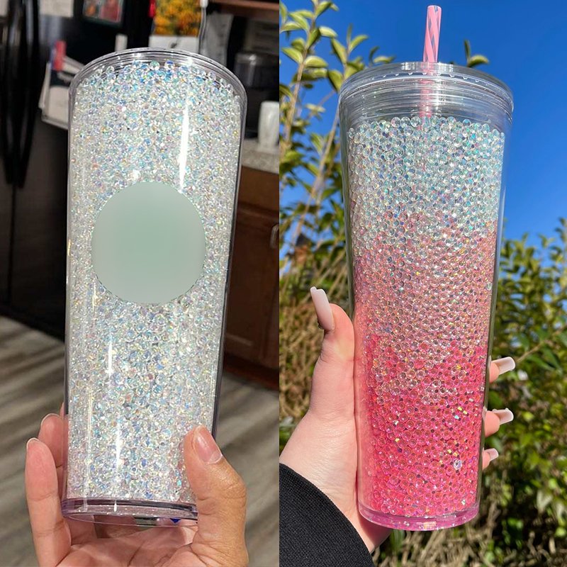 Snow Globe Cup Cold Cup Double wall Clear Snowball tumbler Acrylic DIY Cup Tumbler with Lid and Straw