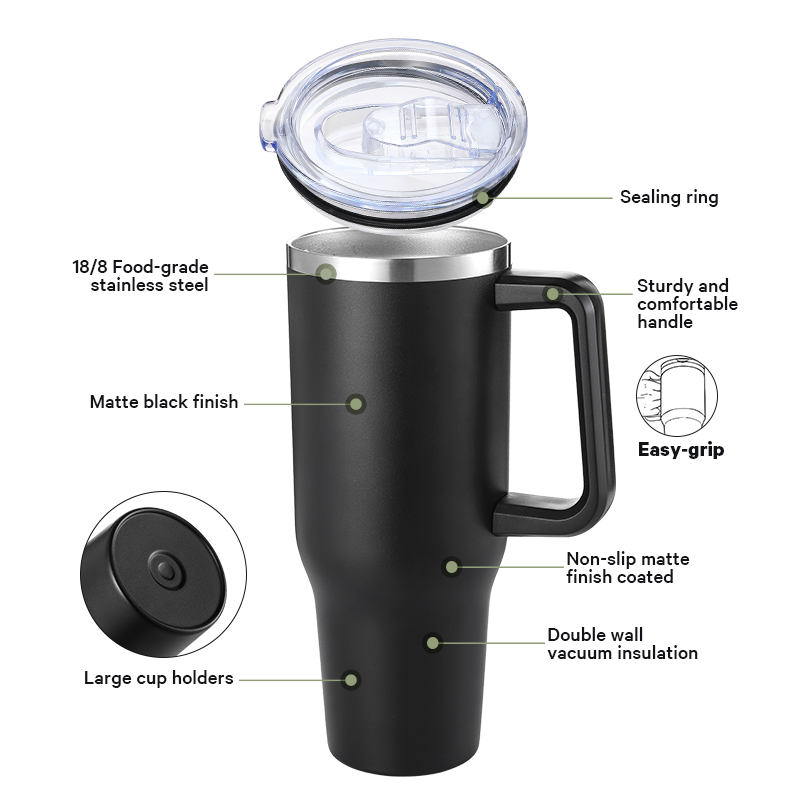 40OZ Lead-free BPA-free Cups Custom Logo Stainless Steel Tumbler Travel Coffee Mug With Lid And Handle