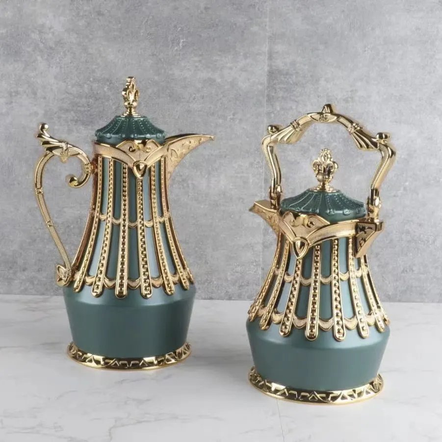 Luxury Insulation Flask Teapot Kettle for Ramadan Middle East Arabic Style 700ml/ 1000ml Dallah Gold Coating Coffee Pot