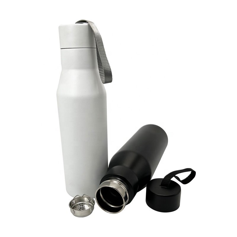 750ml BPA free custom logo stainless steel vacuum insulated metal water bottle yerba mate thermo with filter with stripe lid