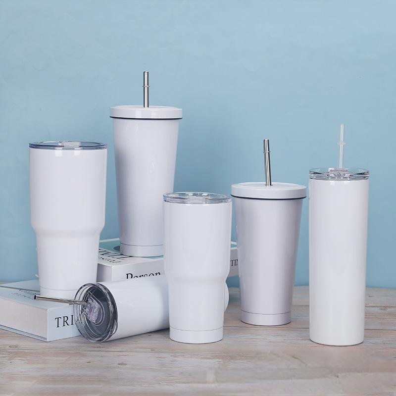 Custom Termos Sublimation Stainless Steel Thermos Bouncing Water Bottles Water Coffee Mugs Tumbler Cups Blank White