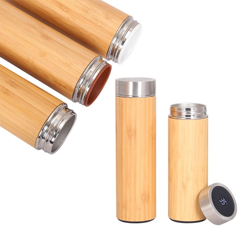 Thermo Led Temperature Display Smart Bamboo Vacuum Flask Double Wall Bamboo Bottle