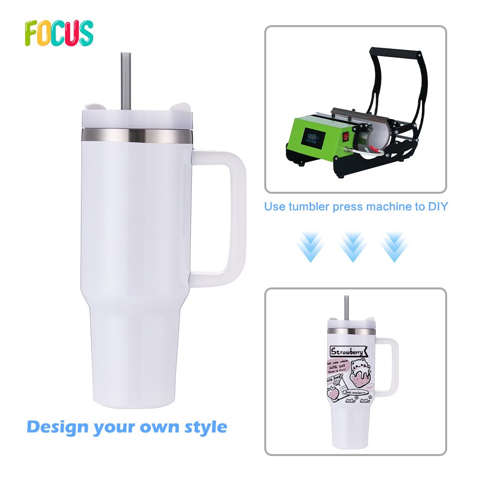 USA Warehouse Stocked 40OZ Sport Tumbler Sublimation Blanks H2.0 Stainless Steel Car Cup with Handle Travel Mug