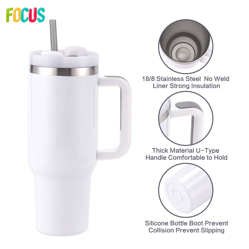 USA Warehouse Stocked 40OZ Sport Tumbler Sublimation Blanks H2.0 Stainless Steel Car Cup with Handle Travel Mug