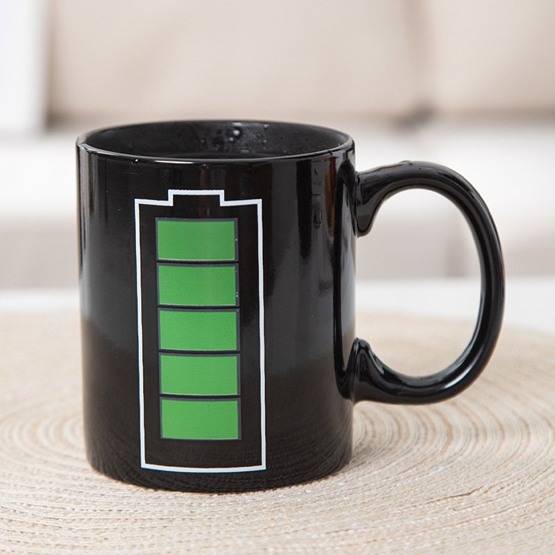 Funny Magic Ceramic Cup 12oz Black Ceramic Coffee Milk Tea Mug Custom Sublimation Battery Color Changing Coffee Mug