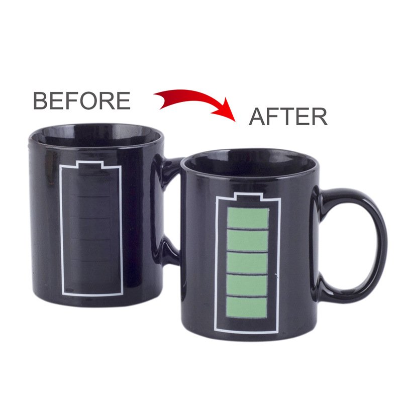 Funny Magic Ceramic Cup 12oz Black Ceramic Coffee Milk Tea Mug Custom Sublimation Battery Color Changing Coffee Mug
