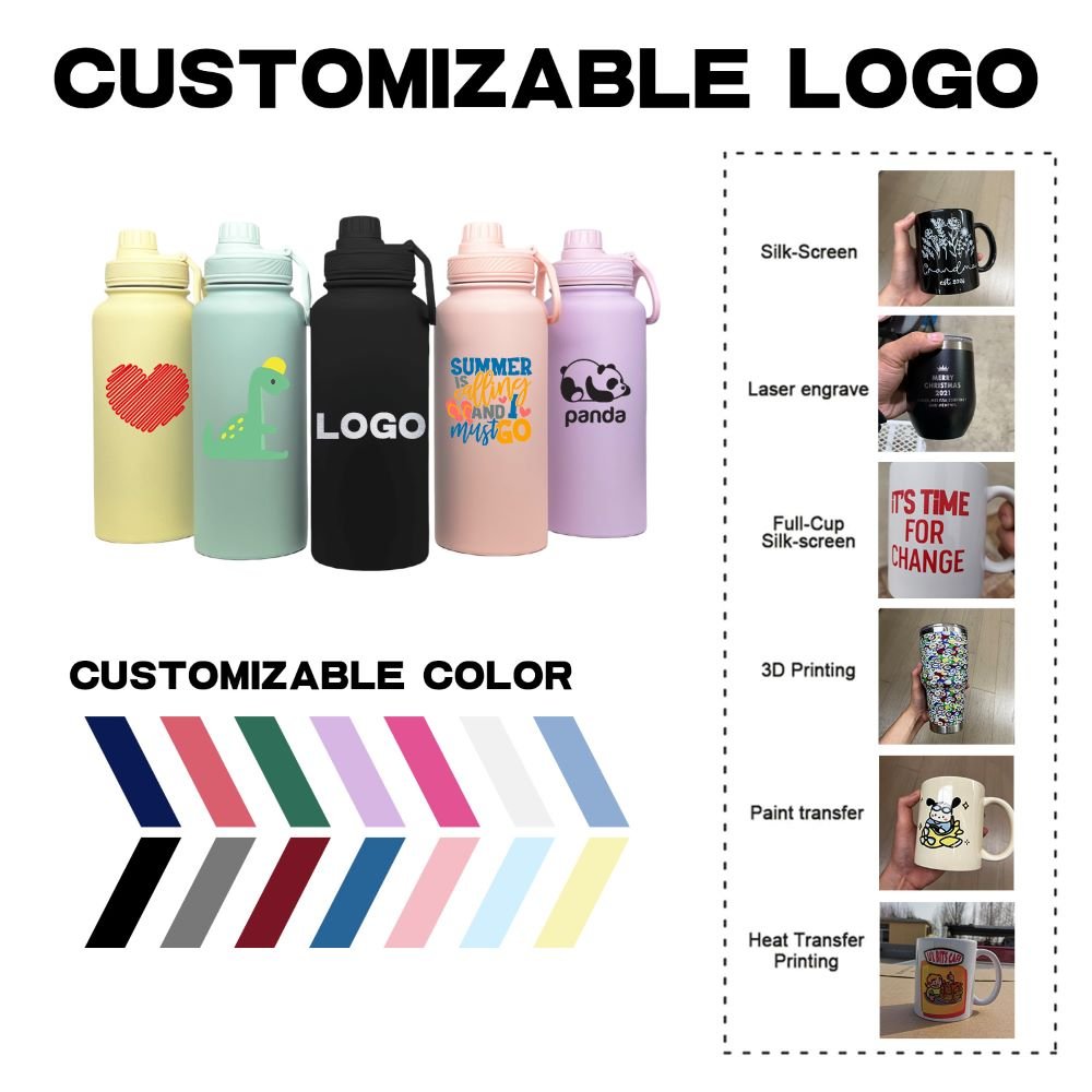 Customized color logo reusable gym sport metal bottles stainless steel vacuum flasks thermos drinking water bottle