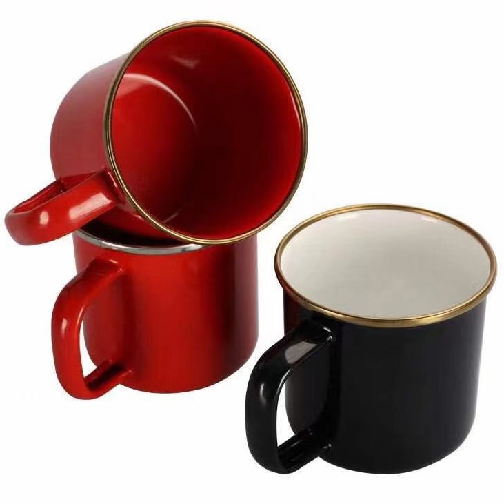2023 Festival Holiday Promotion Cheap Enamel Camp Cup Tasses Email Avec Logo Camping Mug Enamel Drinking Mug