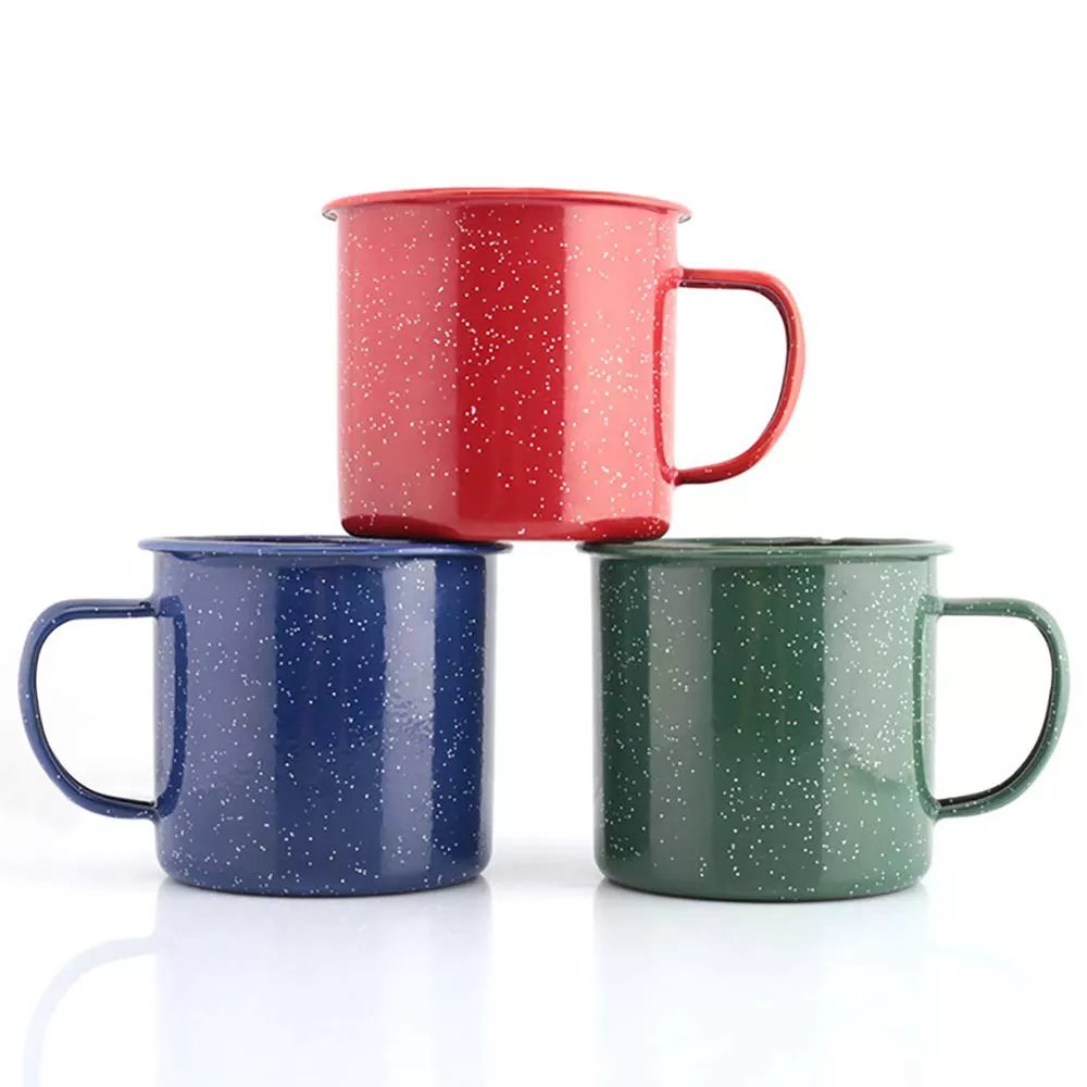 2023 Festival Holiday Promotion Cheap Enamel Camp Cup Tasses Email Avec Logo Camping Mug Enamel Drinking Mug