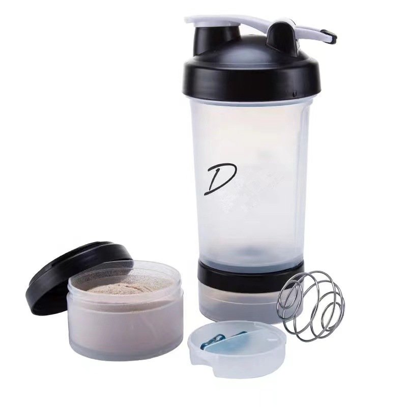 Custom logo 450ml 700ml plastic 3 layer shaker bottle with protein box pill storage for gym fitness Water Bottles