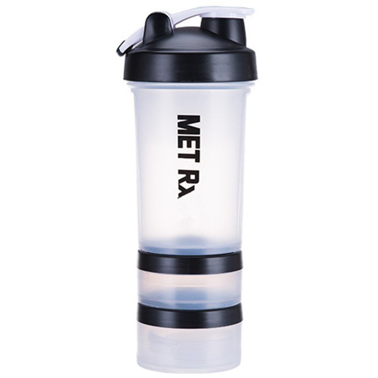 Custom logo 450ml 700ml plastic 3 layer shaker bottle with protein box pill storage for gym fitness Water Bottles