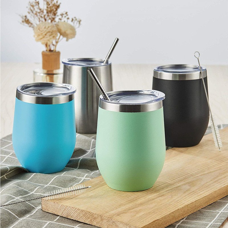 Custom Logo Coffee Mugs Reusable Egg Shape Powder Coated Sublimation Blanks Wine Tumbler Stainless Steel 12oz Modern Travel Mugs