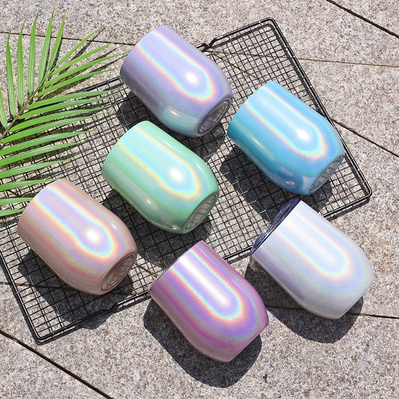 Custom Logo Coffee Mugs Reusable Egg Shape Powder Coated Sublimation Blanks Wine Tumbler Stainless Steel 12oz Modern Travel Mugs