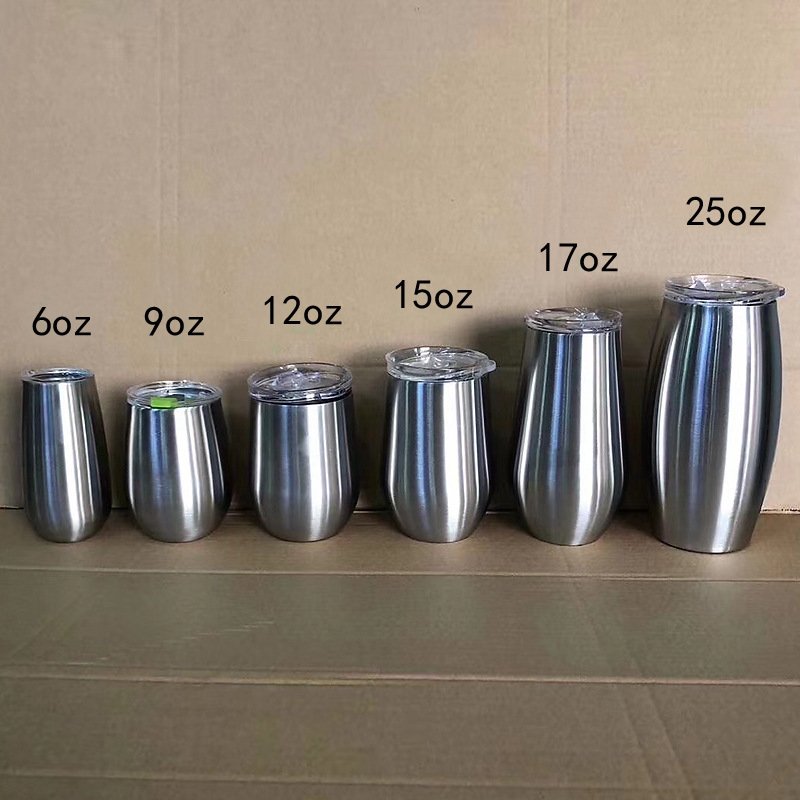 Custom Logo Coffee Mugs Reusable Egg Shape Powder Coated Sublimation Blanks Wine Tumbler Stainless Steel 12oz Modern Travel Mugs