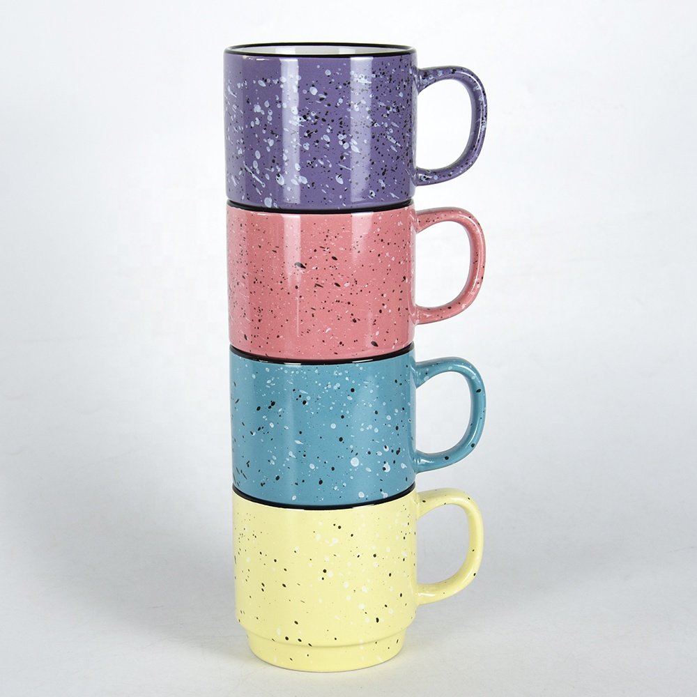 set of 4 pcs stackable mug ceramic coffee mug color glazed with speckled dots drinkware for home and kitchen wholesale products