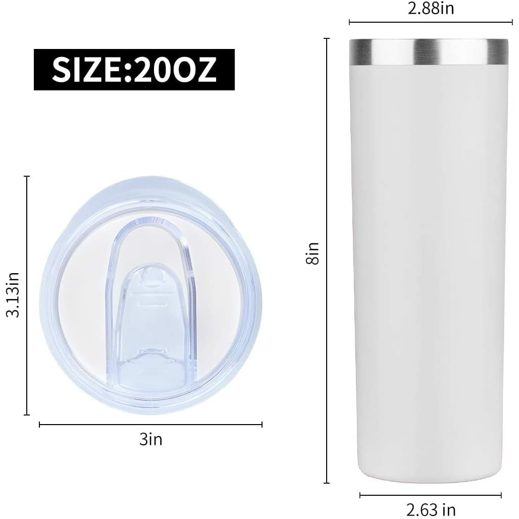 20oz Powder Coated Skinny Tumbler 304 Stainless Steel Drinking Coffee Cup 600ml Double Wall Insulated Tumbler Water Bottle