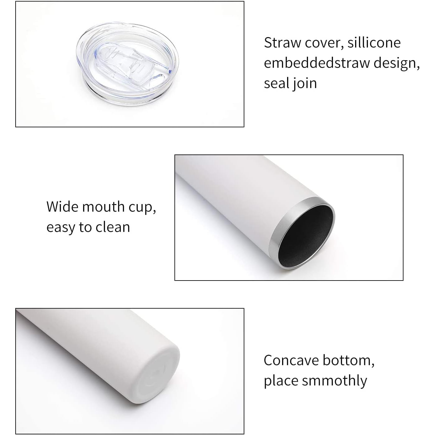 20oz Powder Coated Skinny Tumbler 304 Stainless Steel Drinking Coffee Cup 600ml Double Wall Insulated Tumbler Water Bottle