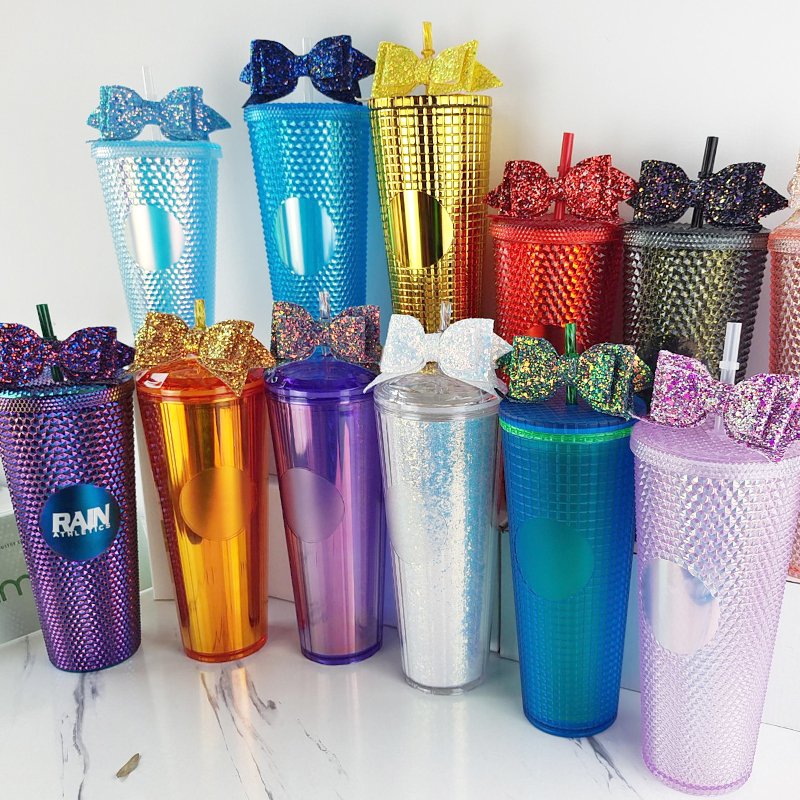 24oz clear acrylic double wall plastic juice bottle water bottle mug juice cup beverage cup with lid and straw NO MOQ MIX COLOR