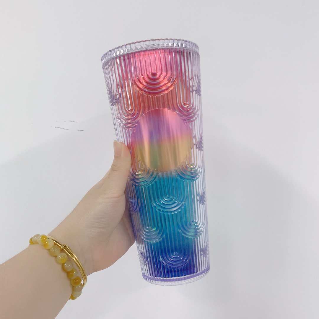24oz clear acrylic double wall plastic juice bottle water bottle mug juice cup beverage cup with lid and straw NO MOQ MIX COLOR