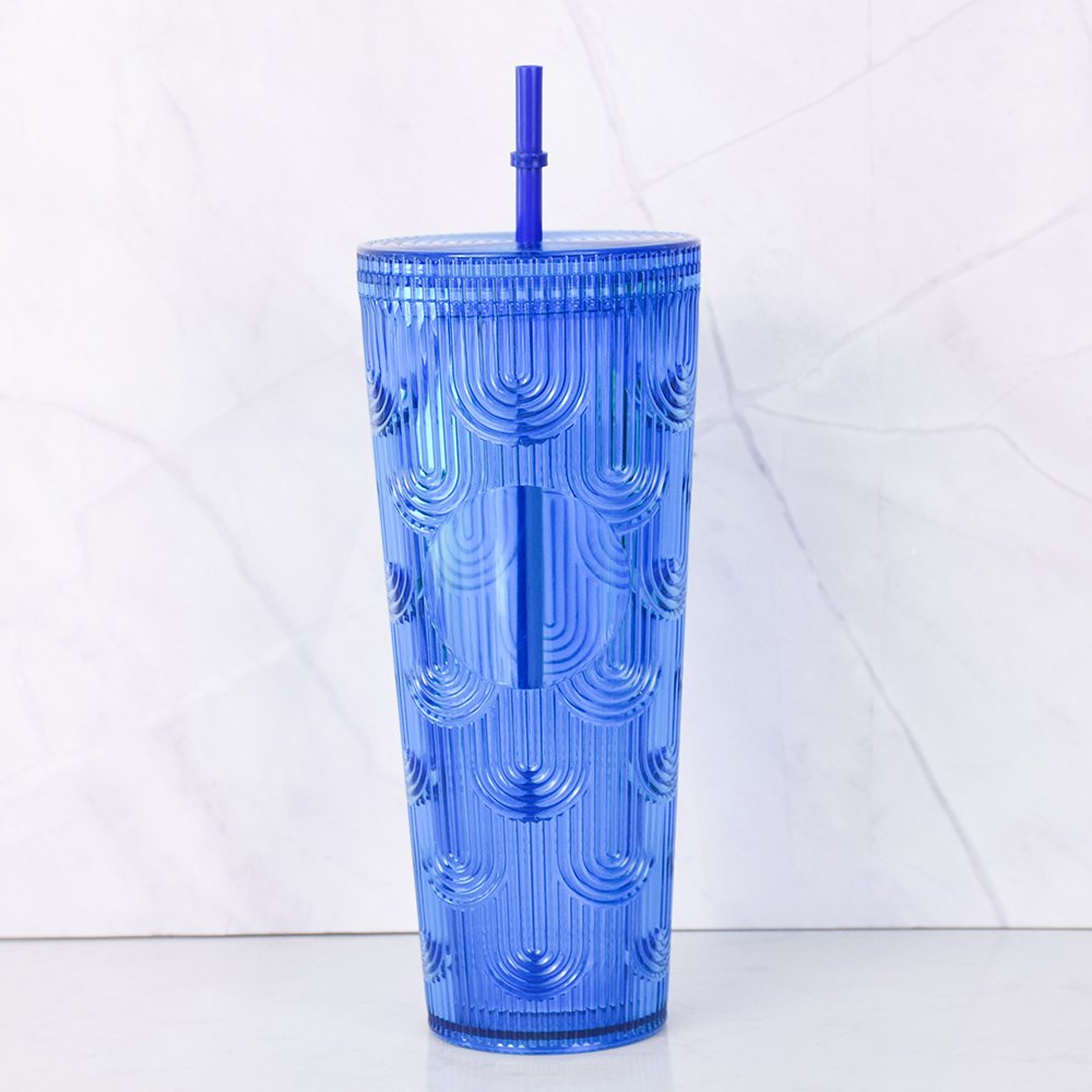 24oz clear acrylic double wall plastic juice bottle water bottle mug juice cup beverage cup with lid and straw NO MOQ MIX COLOR