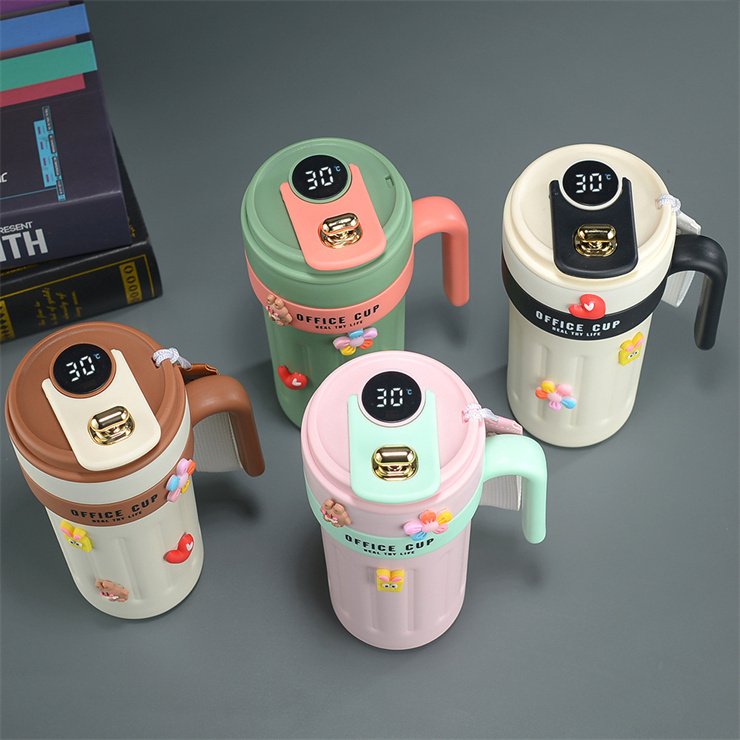 650ml Black White Pink Stainless Steel Travel Coffee Mug With Temperature Display With Digital Temperature For Cafe Cup