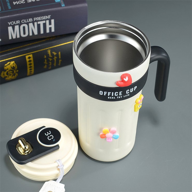 650ml Black White Pink Stainless Steel Travel Coffee Mug With Temperature Display With Digital Temperature For Cafe Cup