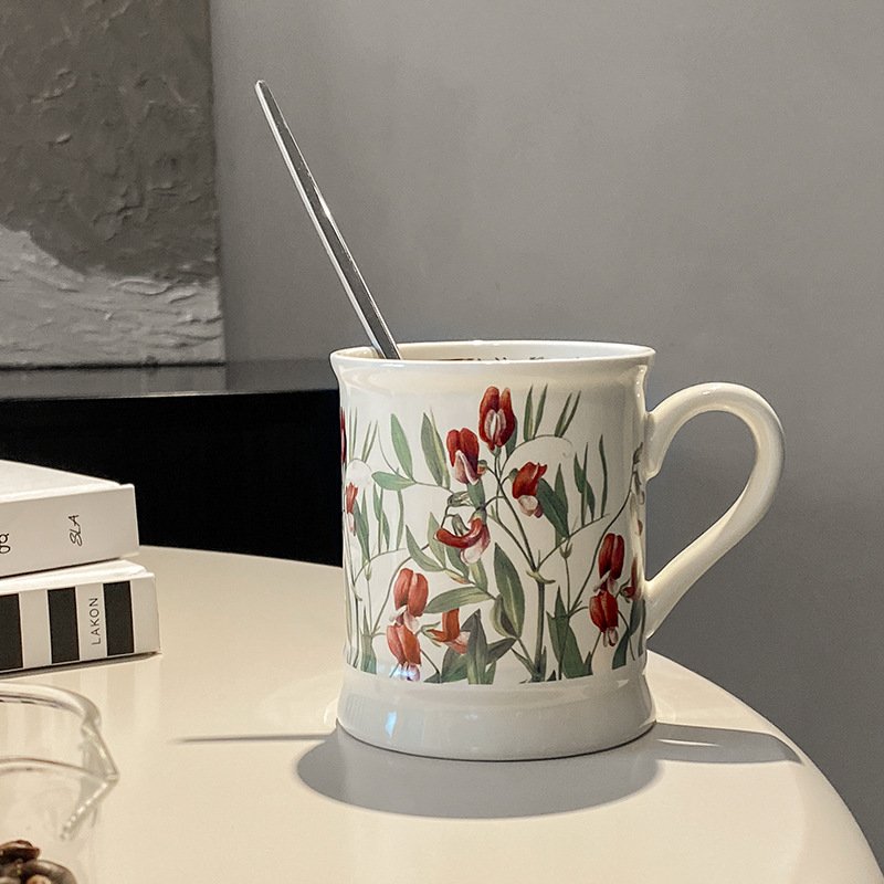 2024 New Creative Pastoral Style Colored Flower Ceramic Large Capacity Mug Breakfast Milk Cup