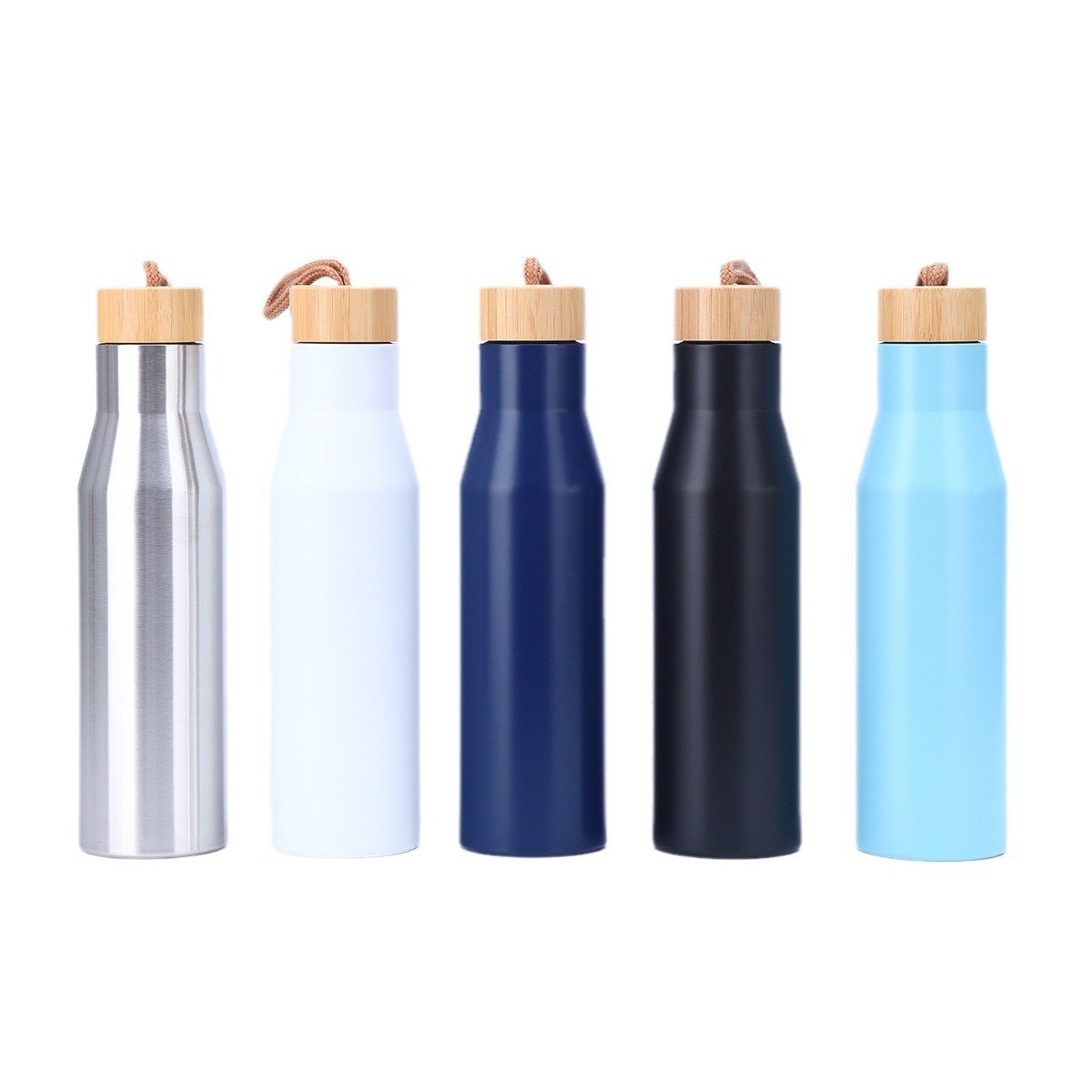Custom Portable Travel Sport Leakproof Stainless Steel Insulated Vacuum Water Flask Bottle With Bamboo Lid
