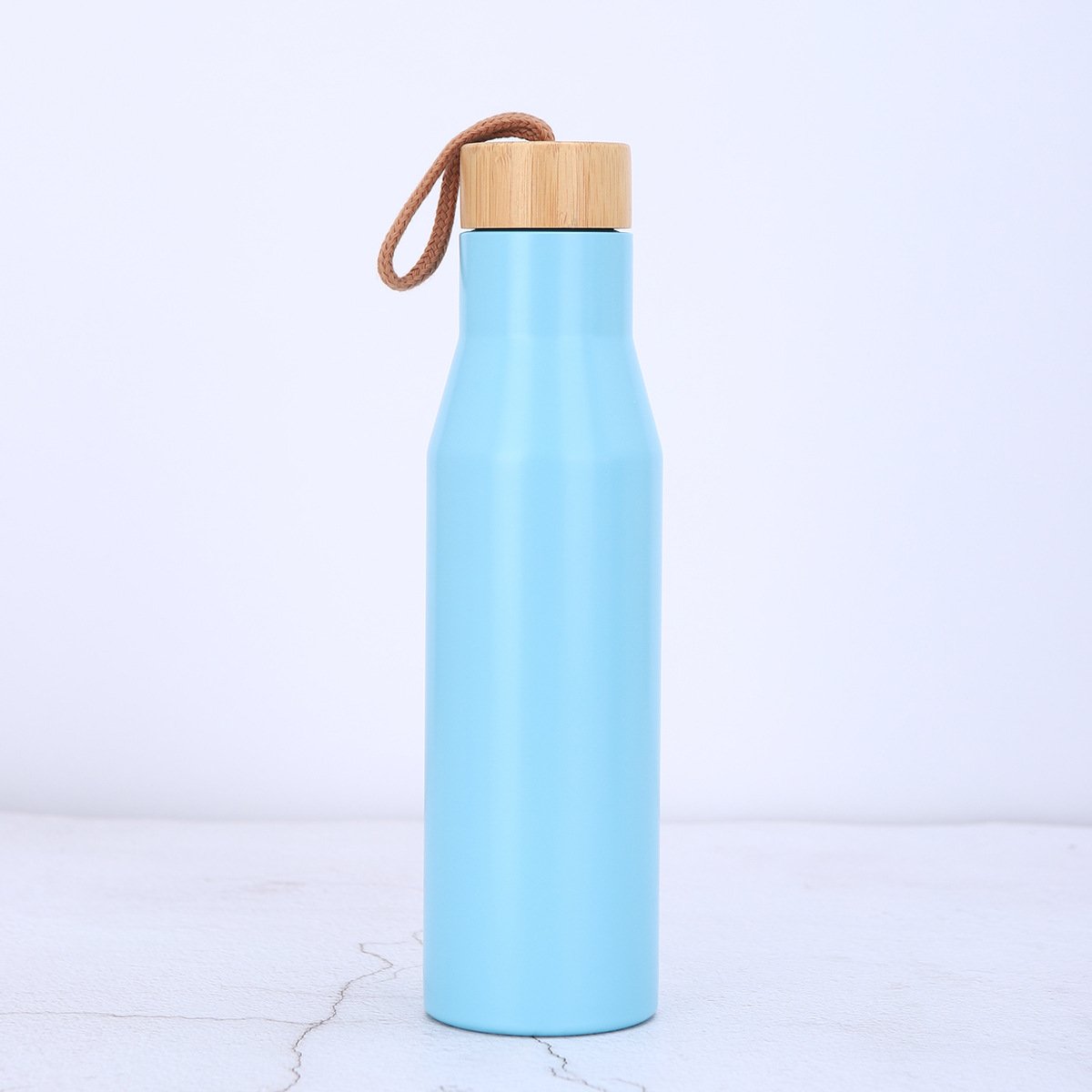 Custom Portable Travel Sport Leakproof Stainless Steel Insulated Vacuum Water Flask Bottle With Bamboo Lid
