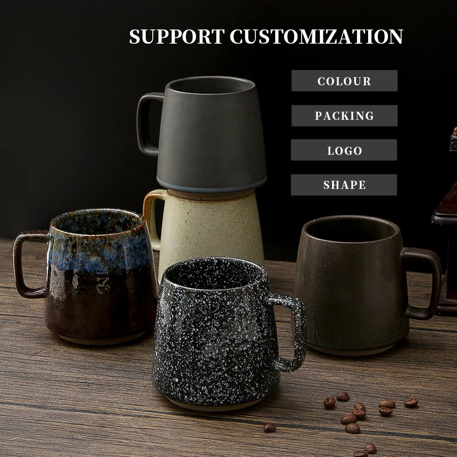 japanese style retro pottery reactive glaze coffee tea mug cup vintage ceramic stoneware mug