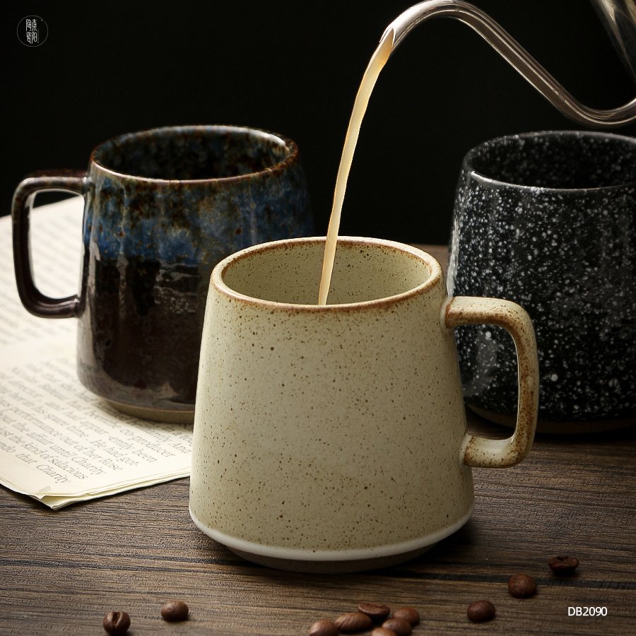 japanese style retro pottery reactive glaze coffee tea mug cup vintage ceramic stoneware mug
